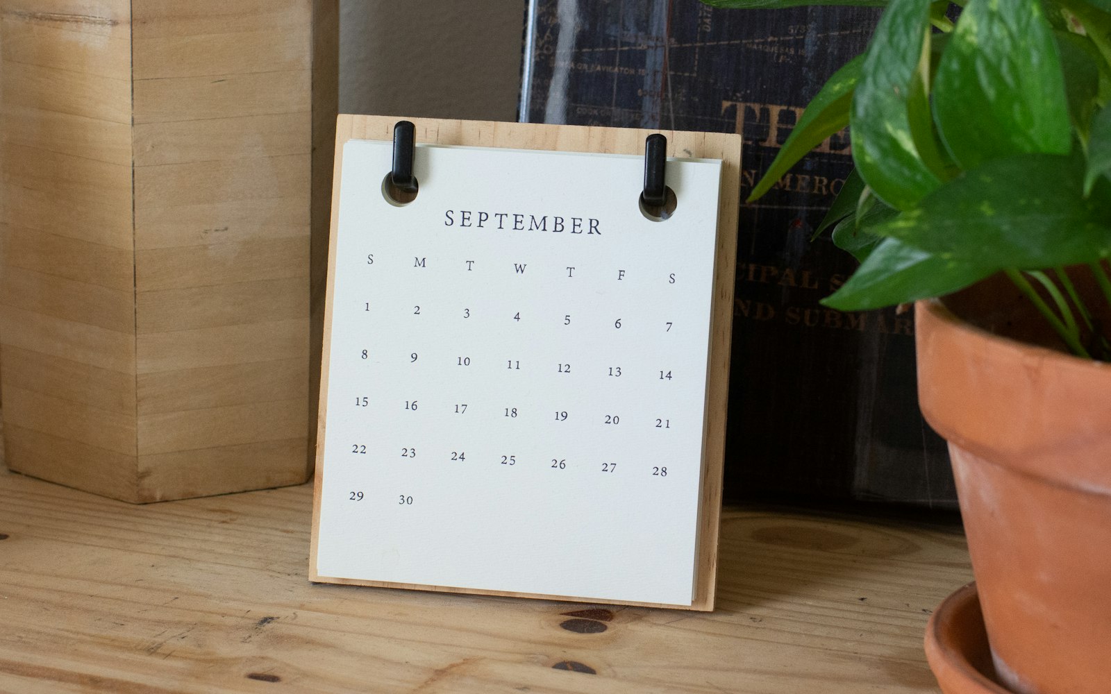 Desk planner calendar on a table
